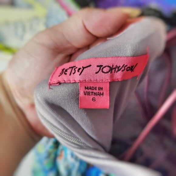 Betsey Johnson Gypset Watercolor Print Crochet trim Boho Chiffon dress size 6 - Picture 8 of 13